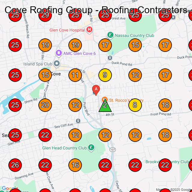 Cove Roofing Group - Roofing Contractors GeoGrid visibility map for Commercial Printer in Glen Cove